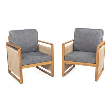 Gable Mid-Century Modern Roped Acacia Wood Outdoor Patio Chair with Cushions - JONATHAN Y